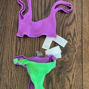 Cleonie violet and lime bikini set NWT new one size